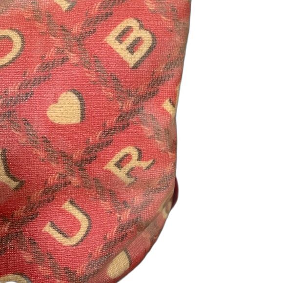 Dooney & Bourke Red Tan Coated Fabric Tan Leather Signature Print Shoulder Bag - Picture 5 of 15